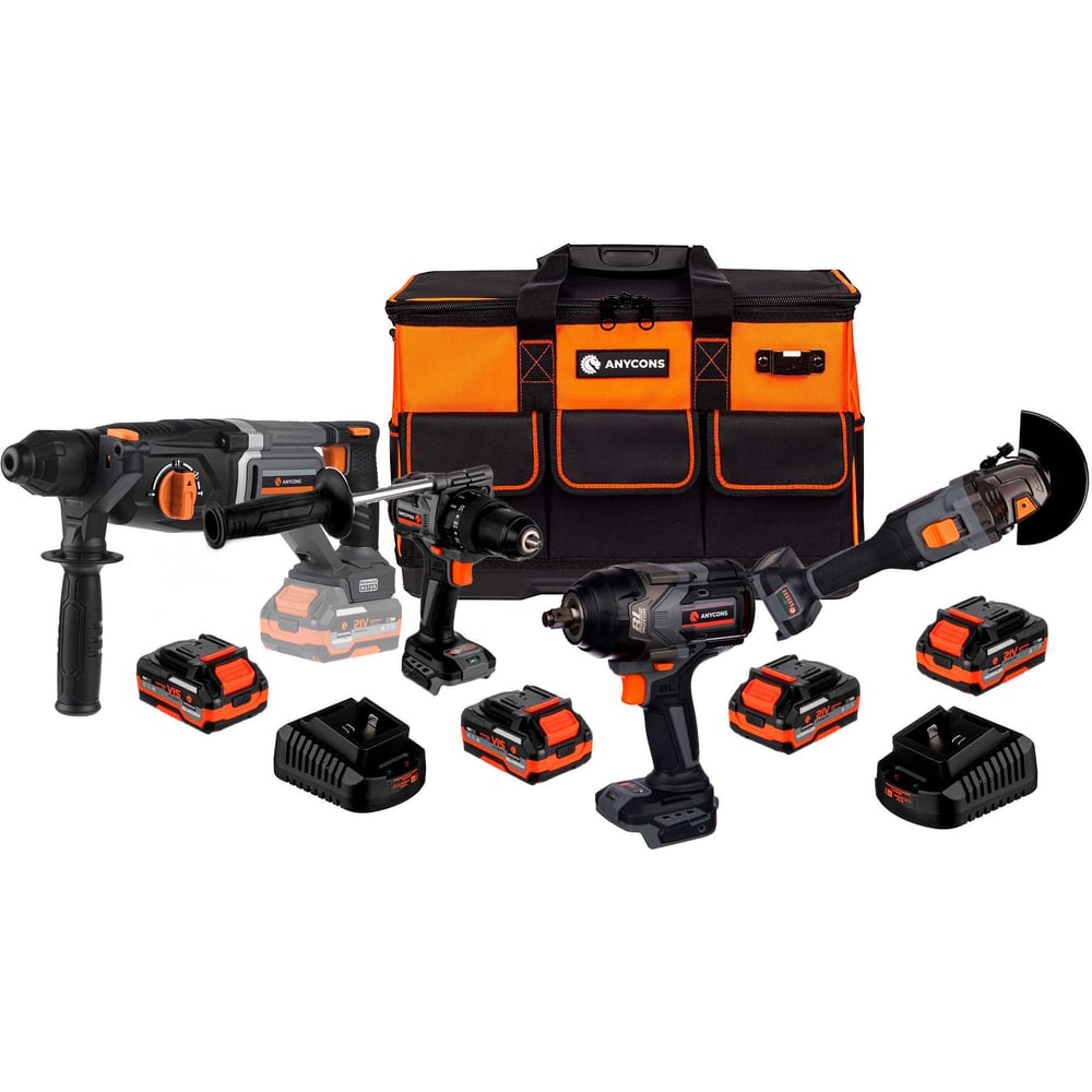 Изображение товара Набор из 4 профессиональных электроинструментов Anycons ST408 с аккумуляторами 21 В