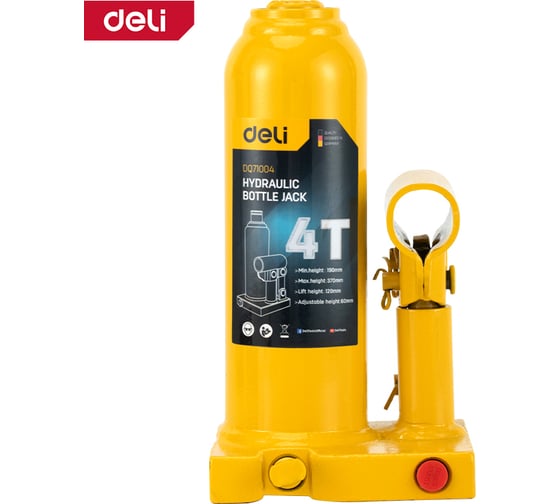Изображение товара Домкрат бутылочный гидравлический 4т DQ71004 (высота подъема 190-370мм) DELI 130439
