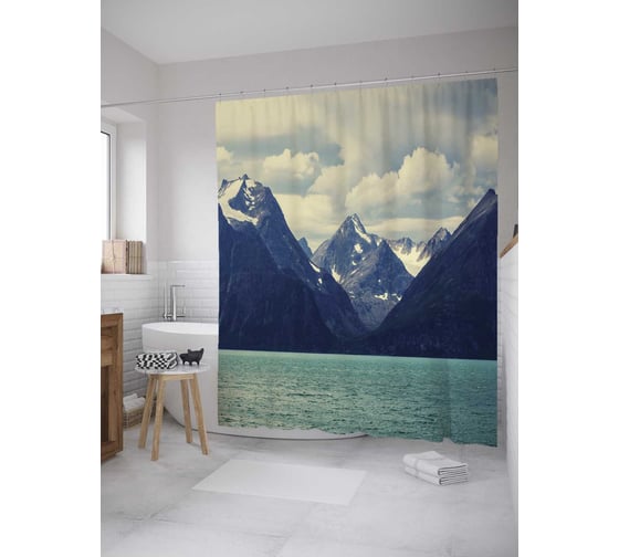 Изображение товара Штора (занавеска) для ванной JoyArty "Облачная свежесть" из сатена, 180х200 см с крючками, sc_8980