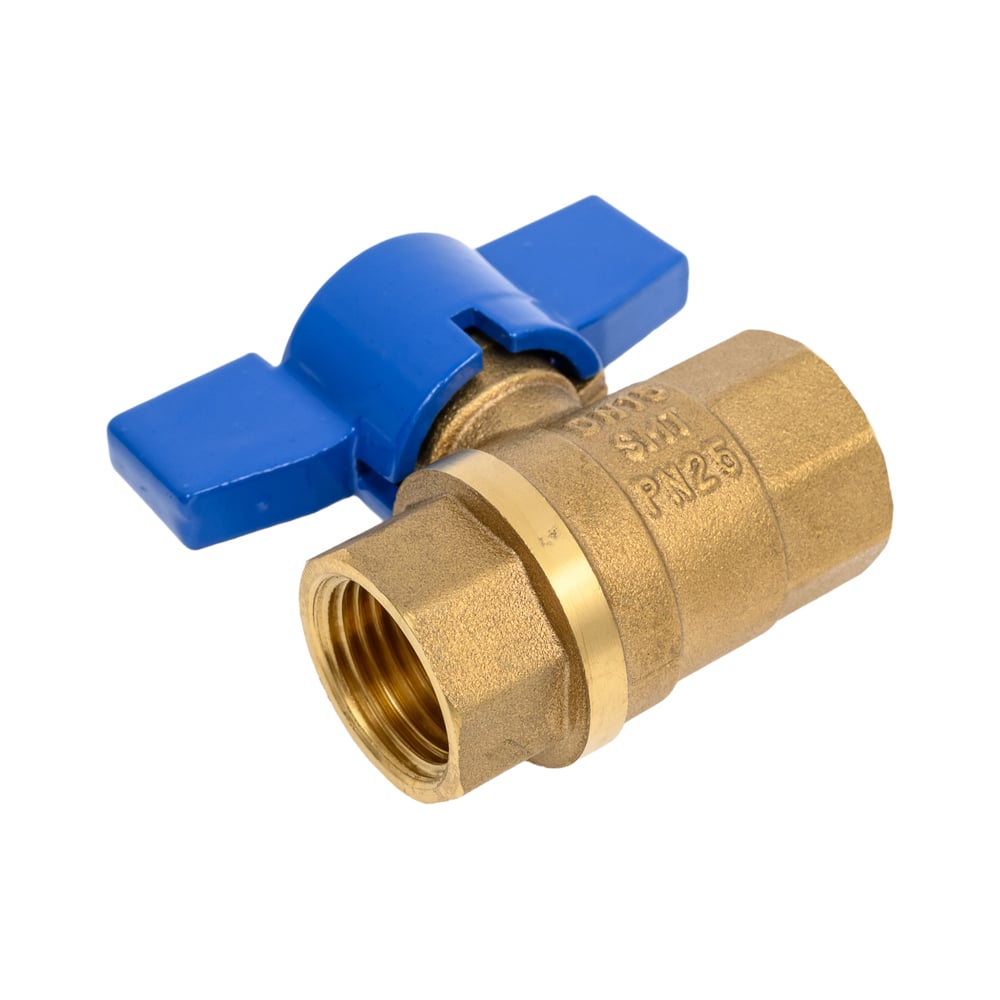 Изображение товара Шаровой кран SMT 1/2FхF латунь с синей бабочкой для водопроводных систем