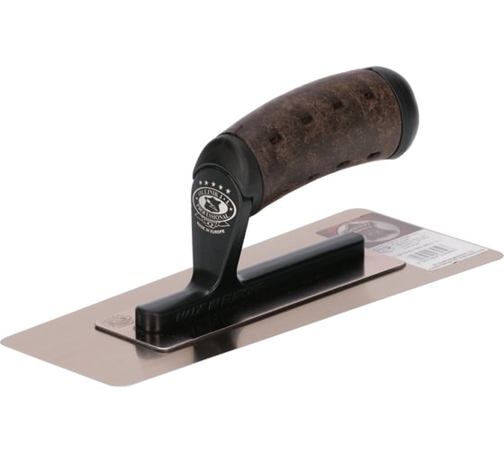 Изображение товара Гладилка Olejnik нерж. венецианская трапециевидная 240х80х100х0,3мм ручка кожа vintage 1263240100-MHLS-1 57132