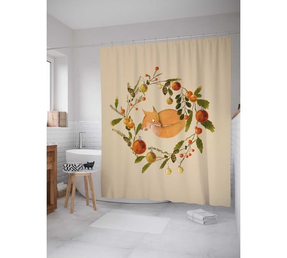 Изображение товара Штора (занавеска) для ванной JoyArty "Лиса, лисичка, лис..." из сатена, 180х200 см с крючками, sc_79754