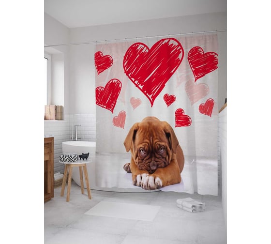 Изображение товара Штора (занавеска) для ванной JoyArty "Влюбленный Валентин" из сатена, 180х200 см с крючками, sc_91957