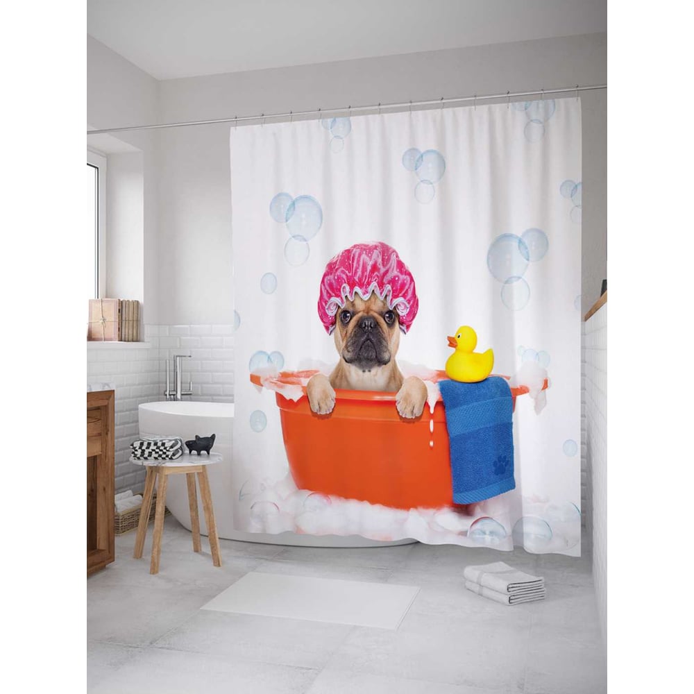 Изображение товара Штора для ванной JoyArty Пес в ванной 180х200 см сатен