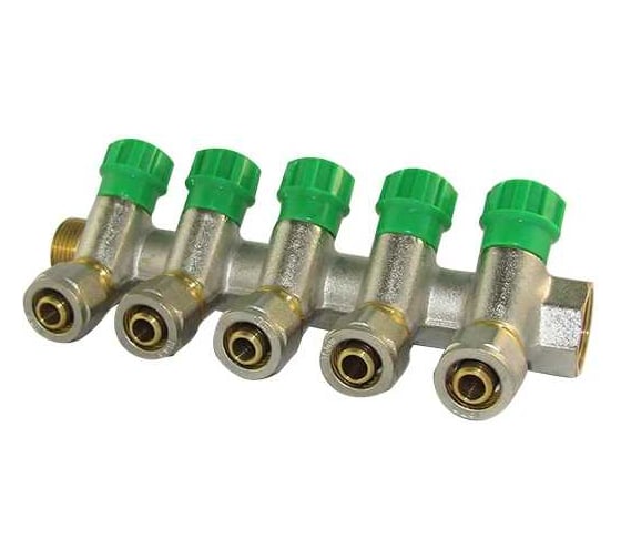 Изображение товара Коллектор с кранами SMT 3/4х16х5, 5 выходов, никель 1871NY051605