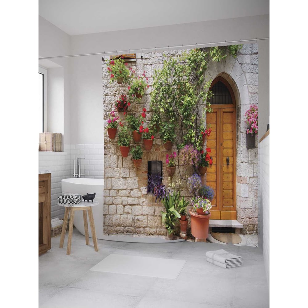 Изображение товара Штора для ванной JoyArty 180x200 см с цветочным рисунком сатен водоотталкивающая