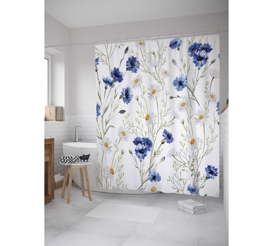 Изображение товара Штора (занавеска) для ванной JoyArty "Полевое счастье" из сатена, 180х200 см с крючками, sc_9117