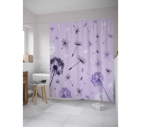 Изображение товара Штора (занавеска) для ванной JoyArty "Полет одуванчика" из сатена, 180х200 см с крючками, sc_7938