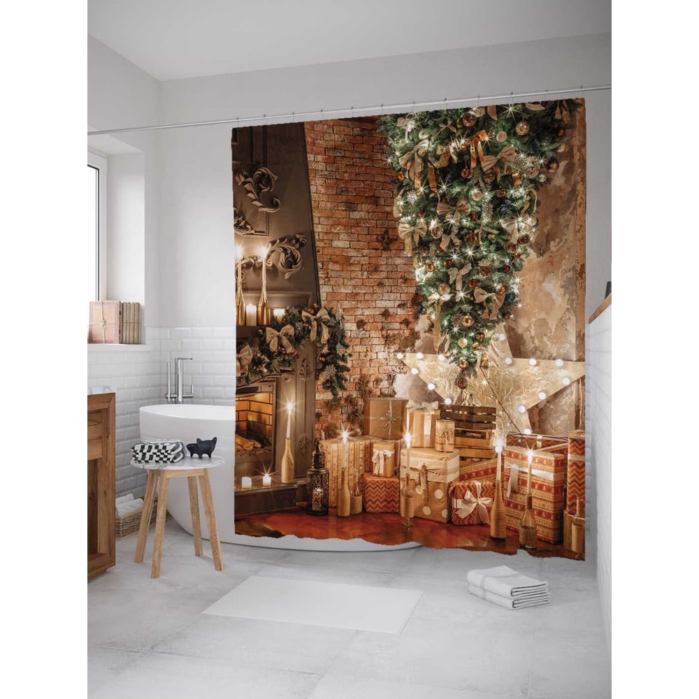 Изображение товара Штора для ванной JoyArty Подарки для семьи 180x200 см сатен водоотталкивающая елочка
