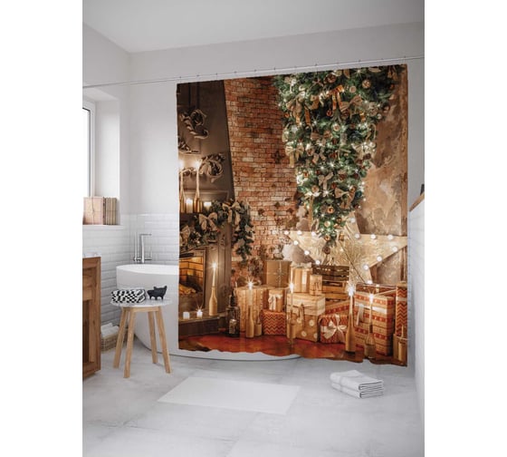 Изображение товара Штора (занавеска) для ванной JoyArty "Подарки для семьи" из сатена, 180х200 см с крючками, sc_78656