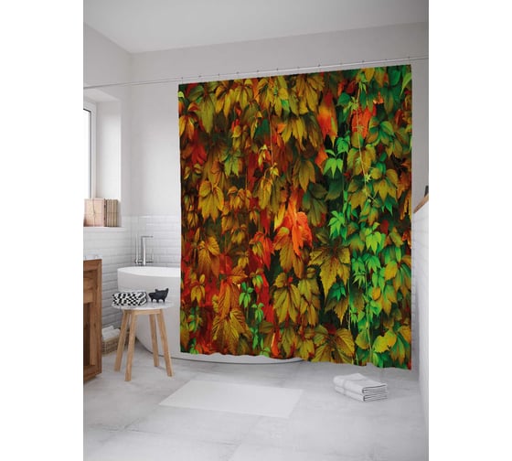 Изображение товара Штора (занавеска) для ванной JoyArty "Осенний девичий виноград" из сатена, 180х200 см с крючками, sc_37674