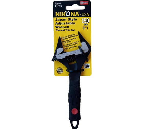 Изображение товара Ключ разводной NIKONA c ультратонкими губками 150 мм, CrV 01-126