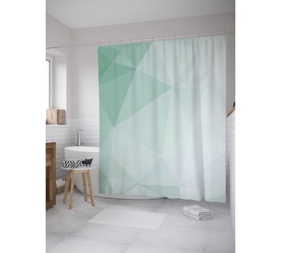 Изображение товара Штора (занавеска) для ванной JoyArty "Легкая призма" из сатена, 180х200 см с крючками, sc_33406