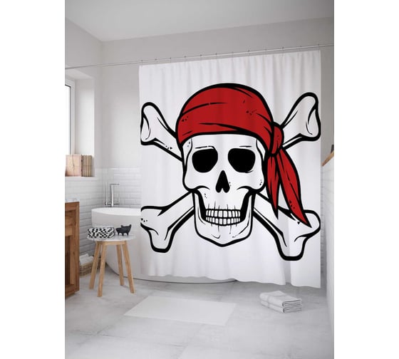 Изображение товара Штора (занавеска) для ванной JoyArty "Череп пирата в бандане" из сатена, 180х200 см с крючками, sc_38240