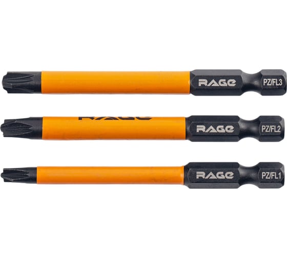 Изображение товара Биты магнитные RAGE By VIRA S2 PZ/FL1, PZ/FL2, PZ/FL3 x 75 мм, 3 шт 554292