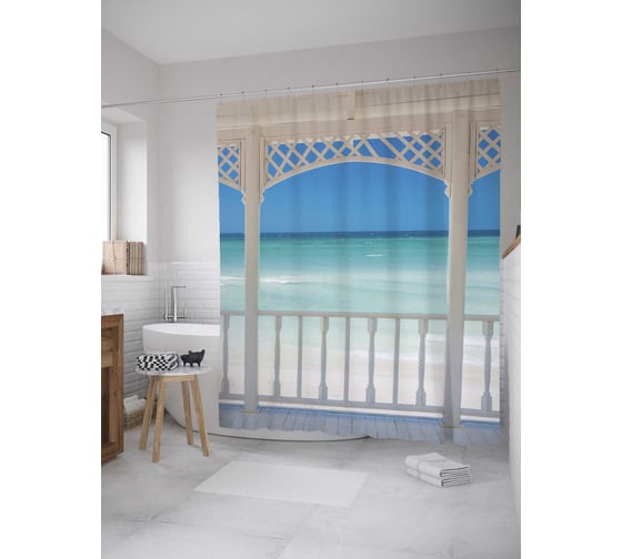 Изображение товара Штора (занавеска) для ванной JoyArty "Спокойное море" из сатена, 180х200 см с крючками, sc_34935