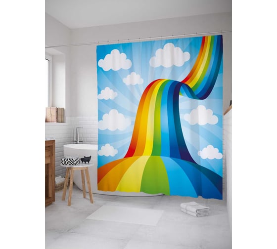 Изображение товара Штора (занавеска) для ванной JoyArty "Радужная дорога в небо" из сатена, 180х200 см с крючками, sc_38508