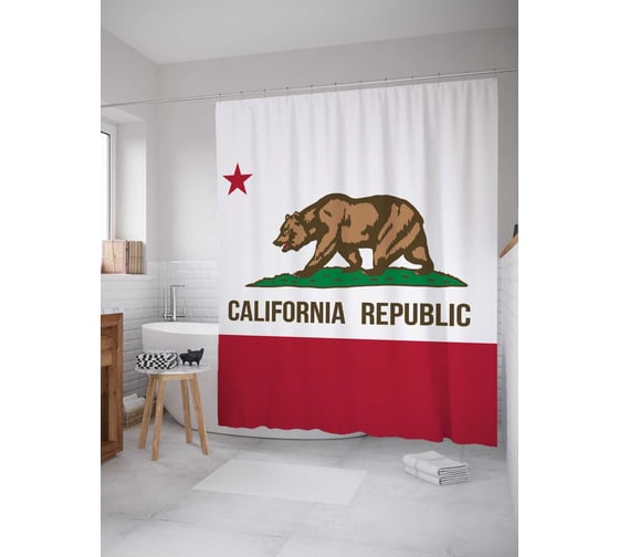 Изображение товара Штора (занавеска) для ванной JoyArty "Флаг Калифорнии" из сатена, 180х200 см с крючками, sc_5296