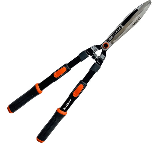 Изображение товара Ножницы для живой изгороди PATRIOT CSF 860 Т, прямые кованые лезвия, телескопические ручки, PP+TPR рукоятки, регулировка прижима, 860 мм 777007622