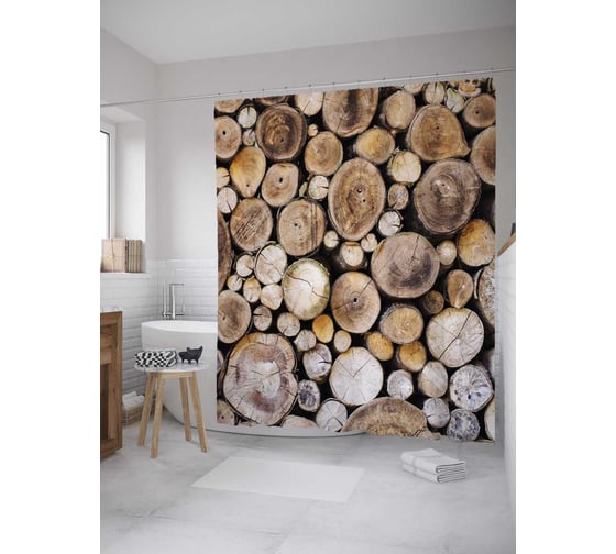 Изображение товара Штора (занавеска) для ванной JoyArty из сатена, 180х200 см с крючками, sc_35963