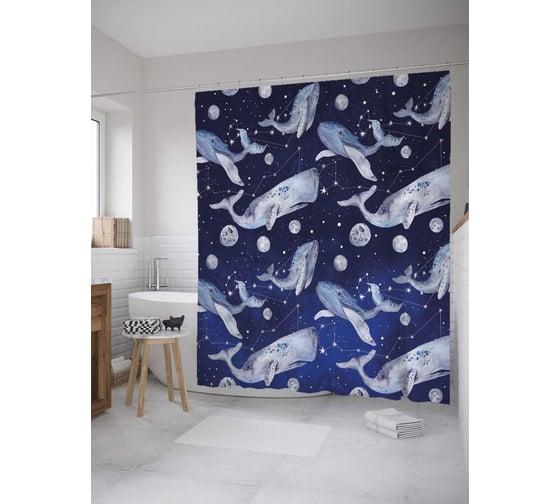 Изображение товара Штора (занавеска) для ванной JoyArty "Киты-призраки" из сатена, 180х200 см с крючками, sc_33547