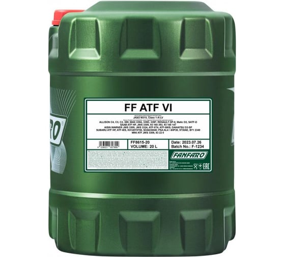 Изображение товара Синтетическое трансмиссионное масло FANFARO ATF VI 20 л FF8615-20-E