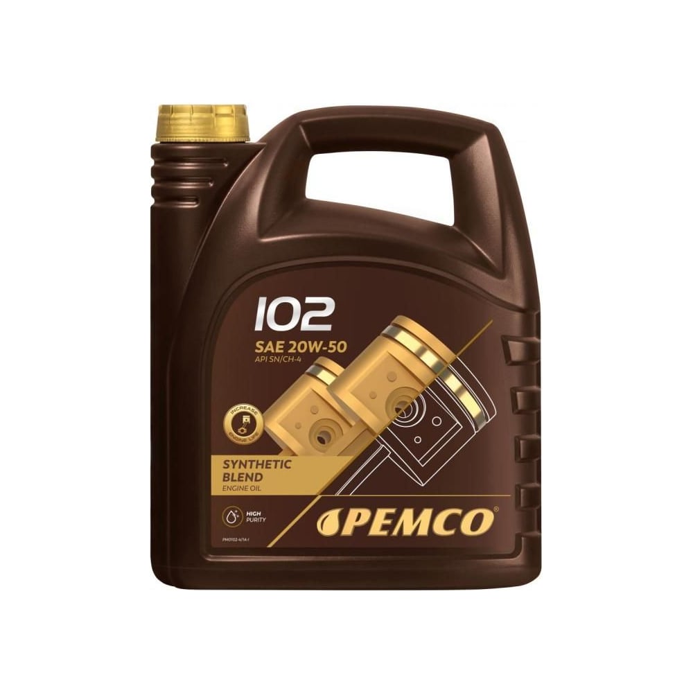 Изображение товара Синтетическое моторное масло PEMCO 102 20W50, 4 л, для дизельных и легковых двигателей