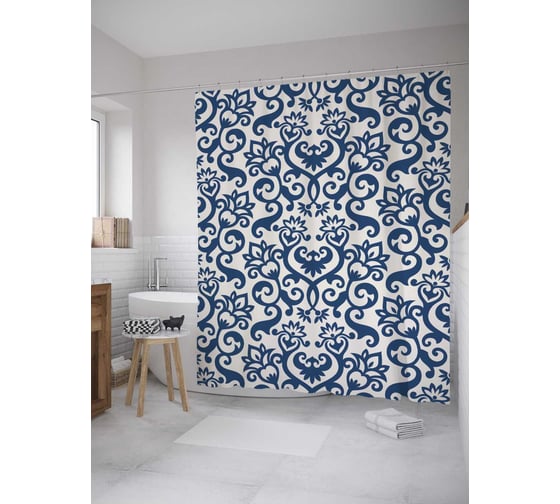 Изображение товара Штора (занавеска) для ванной JoyArty "Узоры гжель" из сатена, 180х200 см с крючками, sc_32180