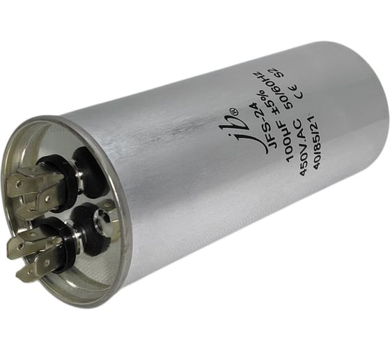 Изображение товара Конденсатор пусковой JB Capacitors 100мкФ, 450В, 65х126, JFS-24 (CBB65A) Алюминевый корпус (клеммы), JFS24A6107J000000B-329