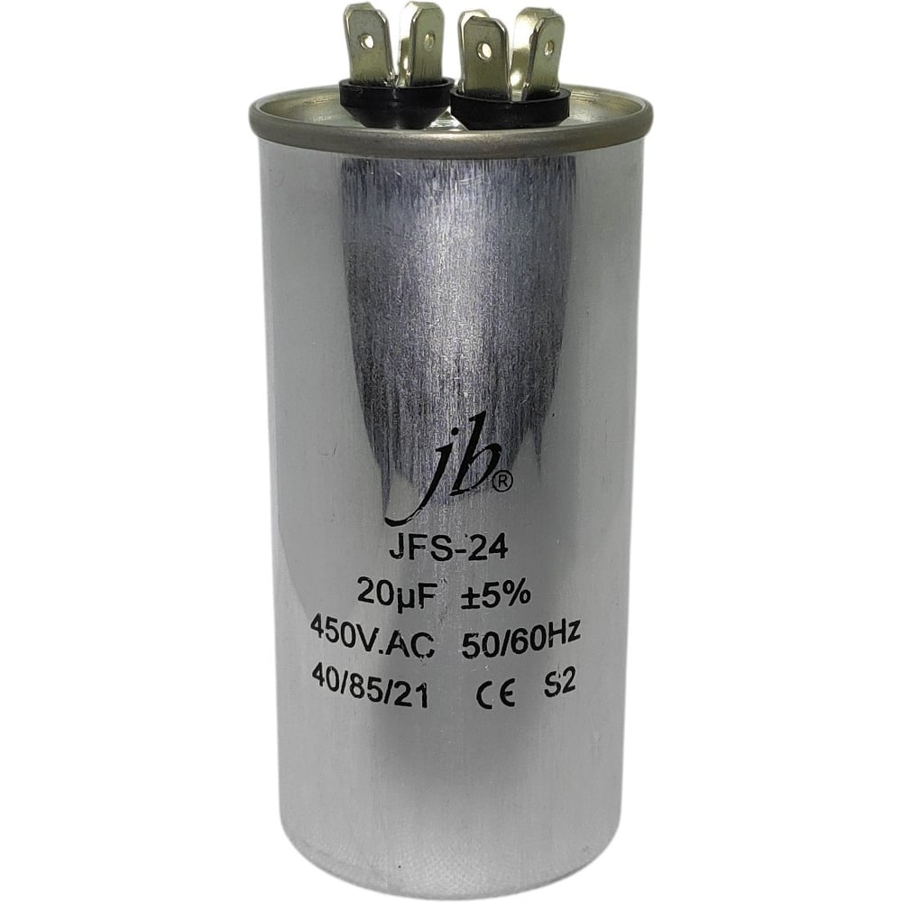 Изображение товара Конденсатор пусковой JB Capacitors 20мкФ, 450В, 55х110, JFS-24 (CBB65) Алюминевый корпус (клеммы), JFS24A6206J000000B-328