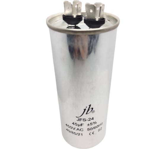 Изображение товара Конденсатор пусковой JB Capacitors 45мкФ, 450В, 55х110, JFS-24 (CBB65) Алюминевый корпус (клеммы), JFS24A6456J000000B-327