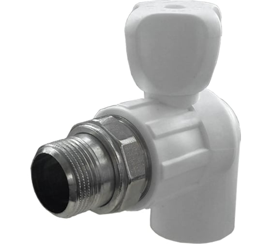 Изображение товара Кран радиаторный 25x1/2 угловой PPR (БЕЛЫЙ)(20/60) Политэк 9999022512