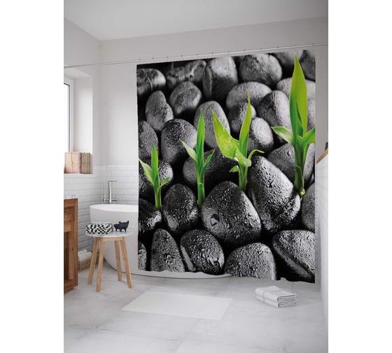 Изображение товара Штора (занавеска) для ванной JoyArty "Сквозь камни" из сатена, 180х200 см с крючками, sc_38881