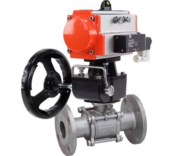 Изображение товара Шаровой кран DN.ru КШФПТ-ISO.316.180 Ду25 Ру40 с пневмоприводом, пневмораспределителем D160-21810