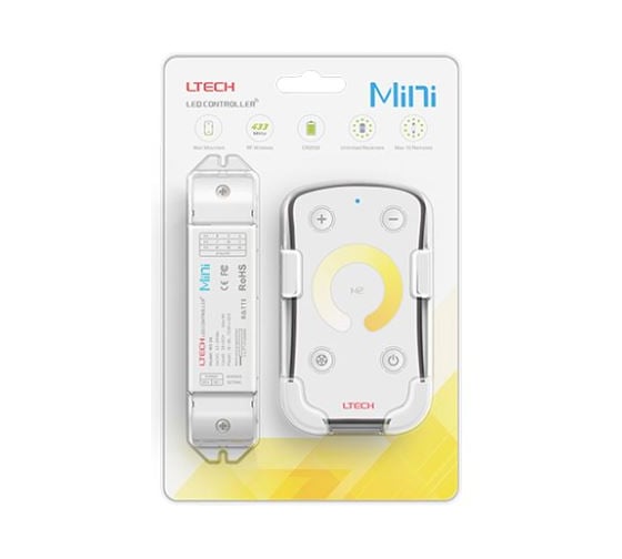Изображение товара Контроллер для светодиодной ленты VARTON CCT 12-24V IP20 135x30x20 мм c пультом, 2CH 72/144W(12V/24V) (LTECH) M2+M3-3A