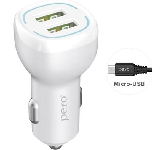 Изображение товара AЗУ PERO AC04 2USB 2.4A AUTOMAX c кабелем Micro USB в комплекте, белое AС04MCW