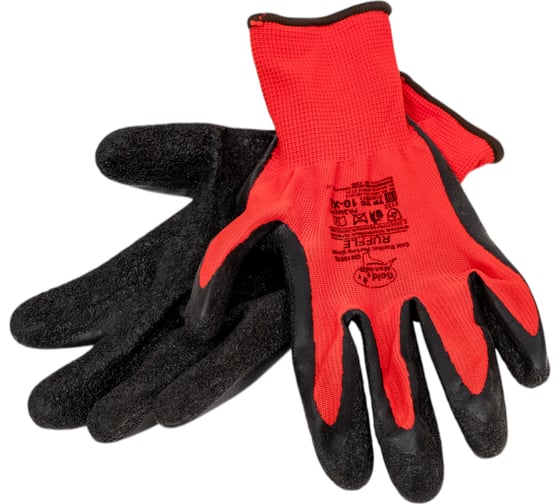 Изображение товара Нейлоновые перчатки Gold Manibus Ruffle красные с текстурированным латексом GM1001L-10