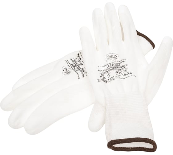 Изображение товара Нейлоновые перчатки Gold Manibus Album белые с полиуритановым покрытием р.10 (XL) 12/240 GM1001PU-white-10