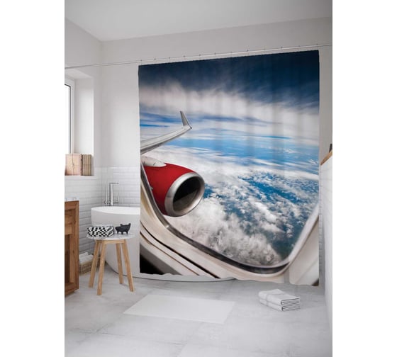 Изображение товара Штора (занавеска) для ванной JoyArty "Вид из самолета" из сатена, 180х200 см с крючками, sc_5514