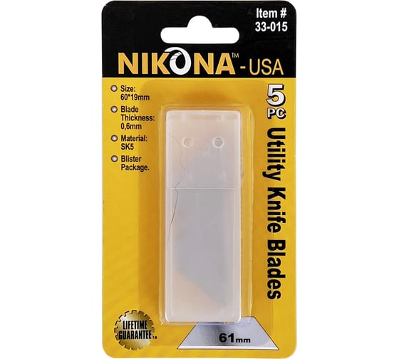 Изображение товара Лезвия для универсального ножа NIKONA 5 шт, SK5, 60х19х0.6 мм 33-015