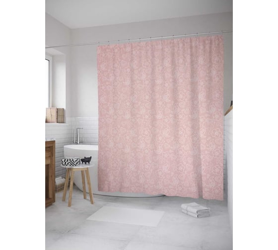 Изображение товара Штора (занавеска) для ванной JoyArty "Цветочные линии" из сатена, 180х200 см с крючками, sc_35540