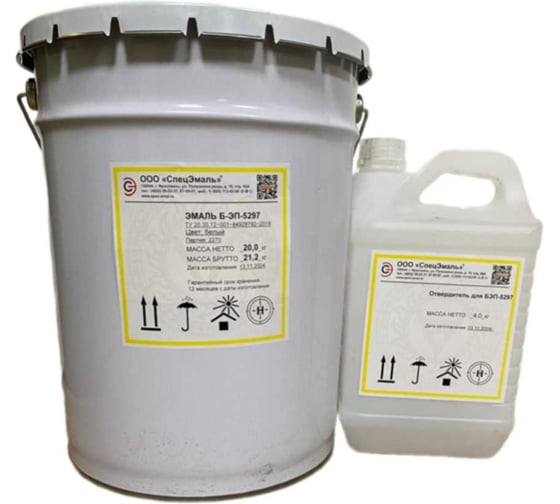 Изображение товара Эмаль Спецэмаль ООО Б-ЭП-5297 белая, в комплекте с отвердителем (20 кг+4 кг) 4687205766267