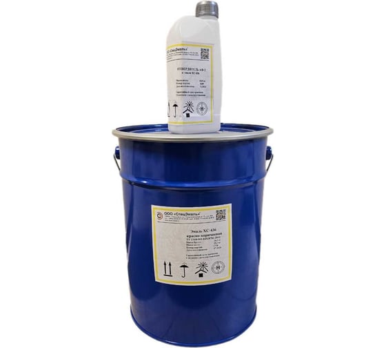 Изображение товара Эмаль Спецэмаль ООО ХС-436 красно-коричневая, в комплекте с отвердителем (25 кг+0,65 кг) вес нетто 25,65 кг 4687205771100