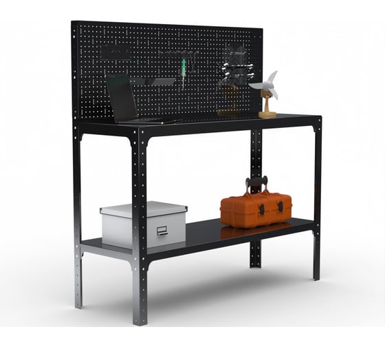 Изображение товара Стол-верстак ООО Металекс KIT 950х1100х600 мм, одна полка + перфопанель с комплектом аксессуаров, черный 205550