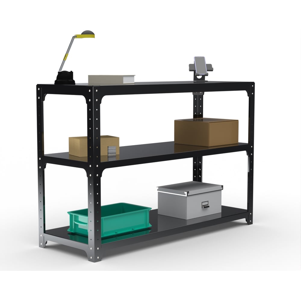 Изображение товара Стол-верстак ООО Металекс KIT 950х1700х400 мм черный с двумя полками