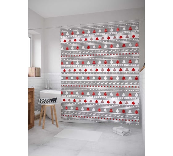 Изображение товара Штора (занавеска) для ванной JoyArty "Геометрические елки" из сатена, 180х200 см с крючками, sc_37115