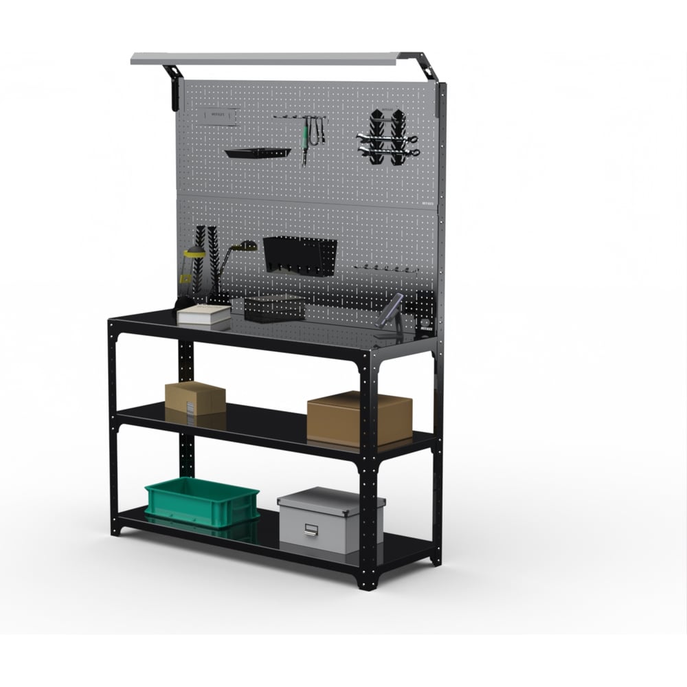 Изображение товара Стол-верстак ООО Металекс KIT 950х1200х600 мм, двойная перфопанель, освещение, черный