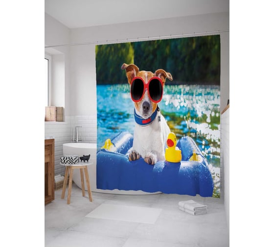 Изображение товара Штора (занавеска) для ванной JoyArty "Собака на воде" из сатена, 180х200 см с крючками, sc_38575