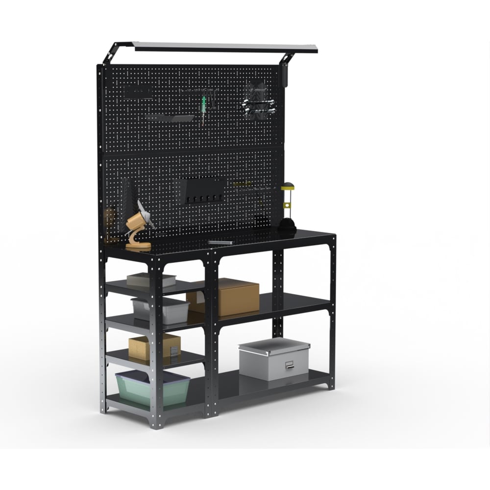 Изображение товара Стол-верстак ООО Металекс KIT 950х1800х400 с полками и освещением черный