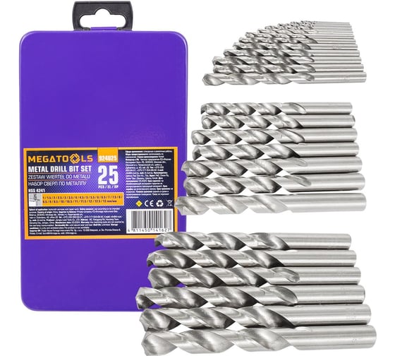 Изображение товара Сверла по металлу MEGATOOLS набор 25 предметов (1-13 мм) MT-924U25(60709)